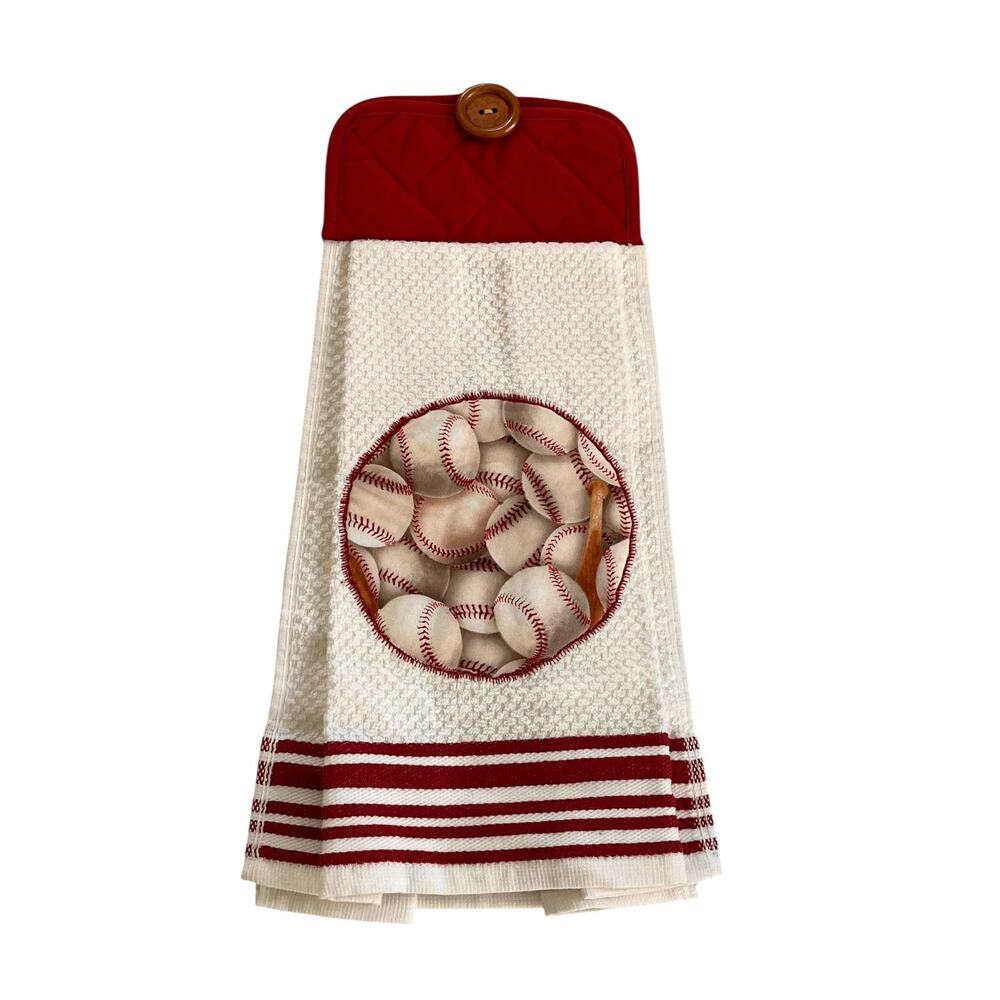 Hanging Hand Towel Baseball Theme Handmade Red Sports Man Cave NEW